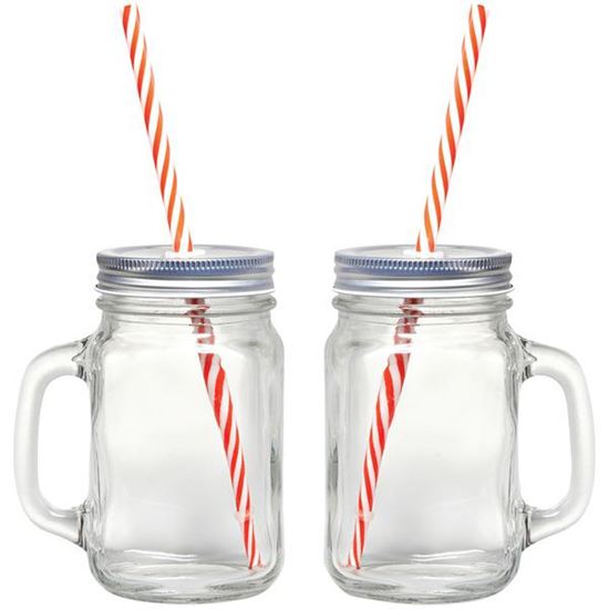 2PK MASON JAR MUG STRW